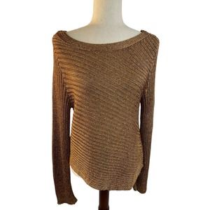 Free People Asymmetrical Sweater Womens Medium Copper Metallic Knit Logan NWOT